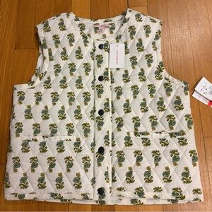 Lucky Brand Cream Floral Quilted Vest